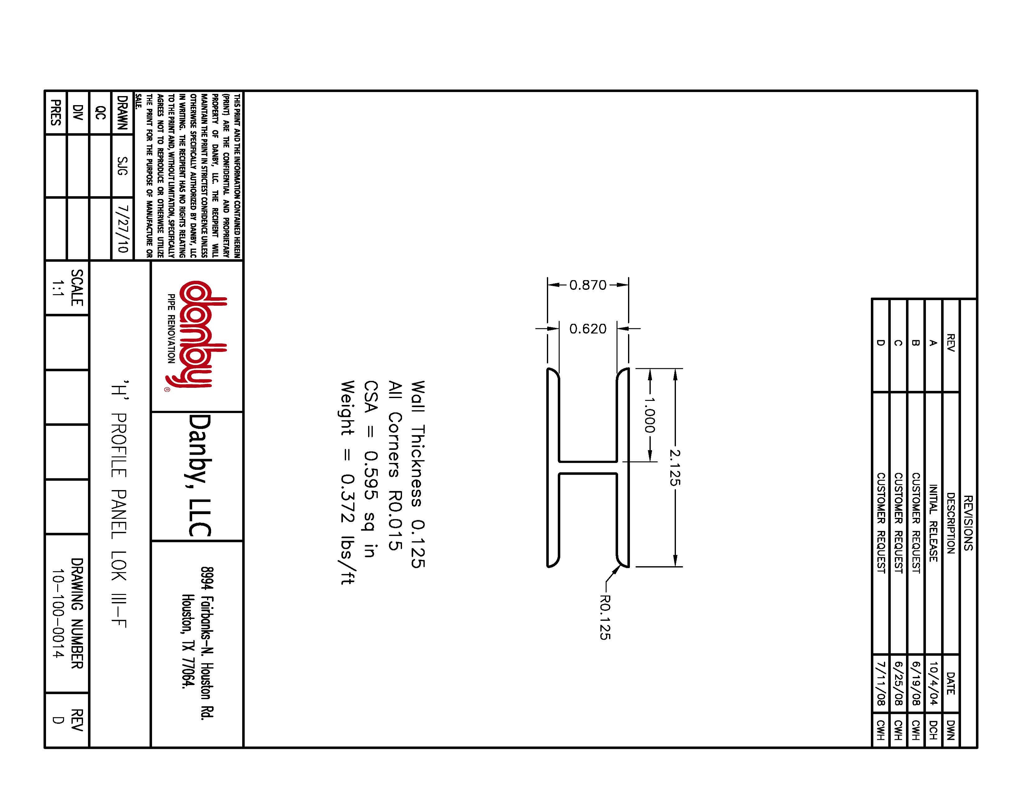 H Profile PL3E 0.57" | Danby LLC.